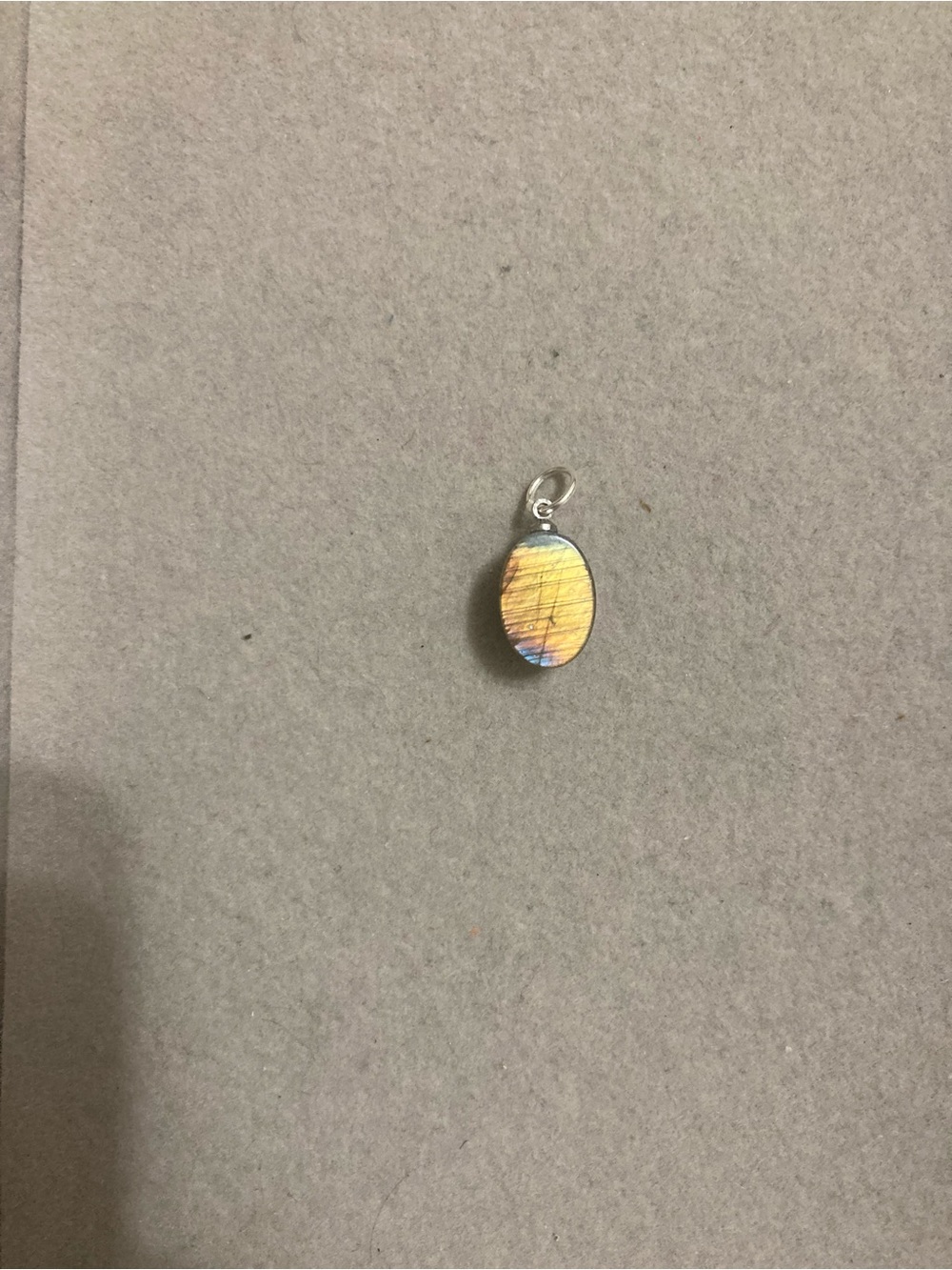 Silver Oval Iridescent labradorite Pendant - Yellow Blue purple sunset